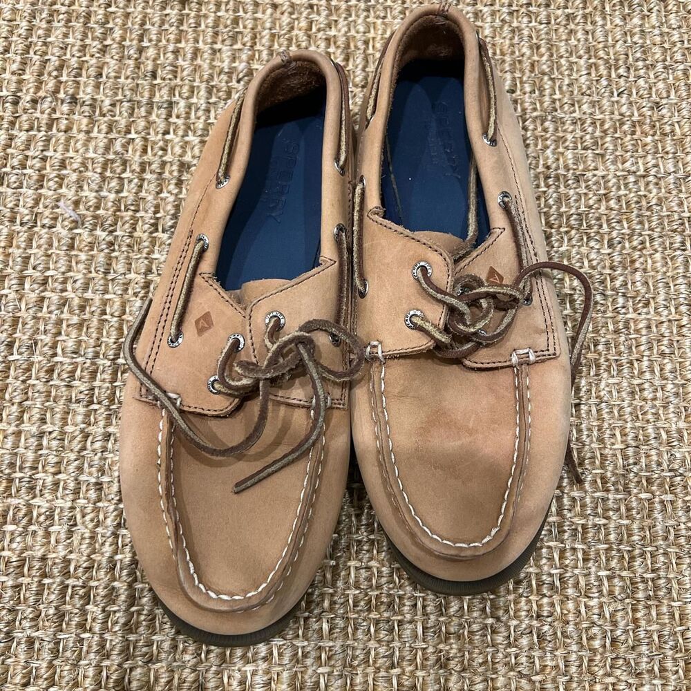 Tan and brown Sperry Topsider boat shoes